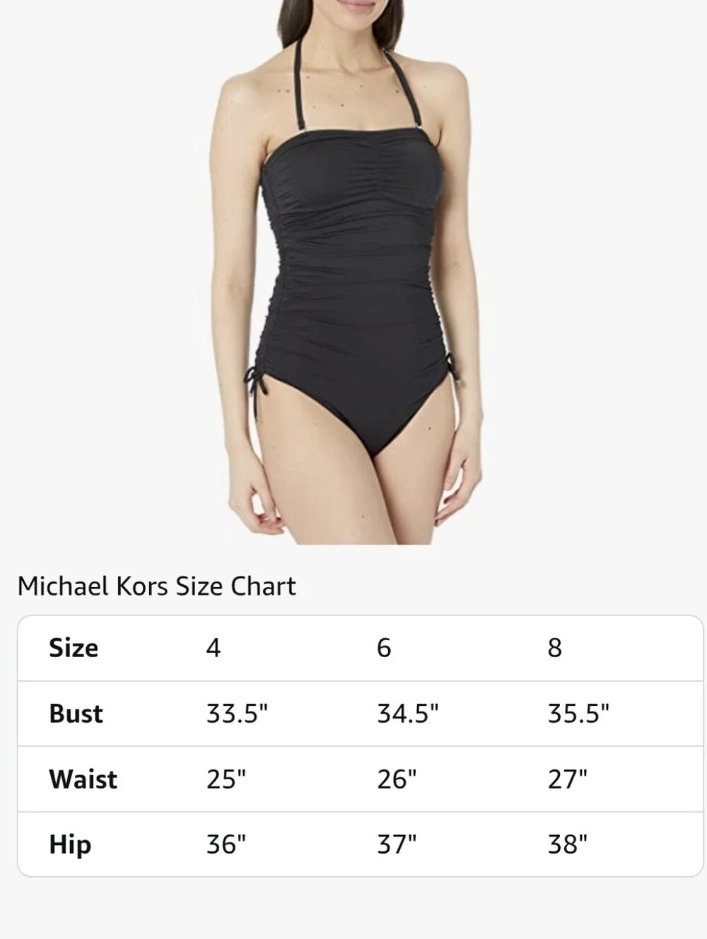 Michael Kors Black Shirred Bandeau One-Piece Swimsuit with Removable Halter